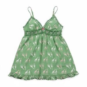 Mud Pie Green Giraffe Print Babydoll Tank Top Ruffle Hem Medium Safari  Y2K